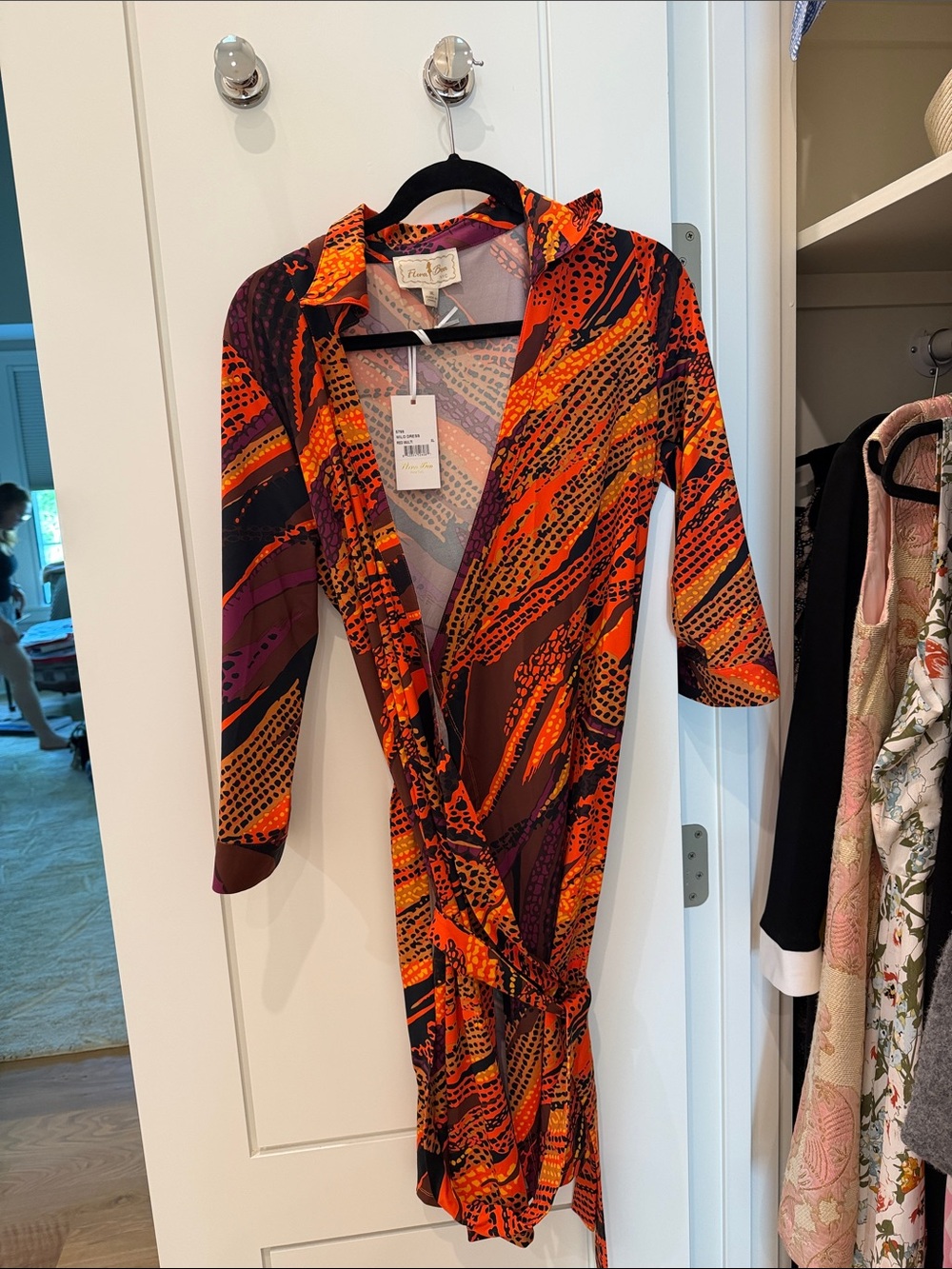 Flora Bea NYC Long Sleeve Wrap Dress in Orange Multil